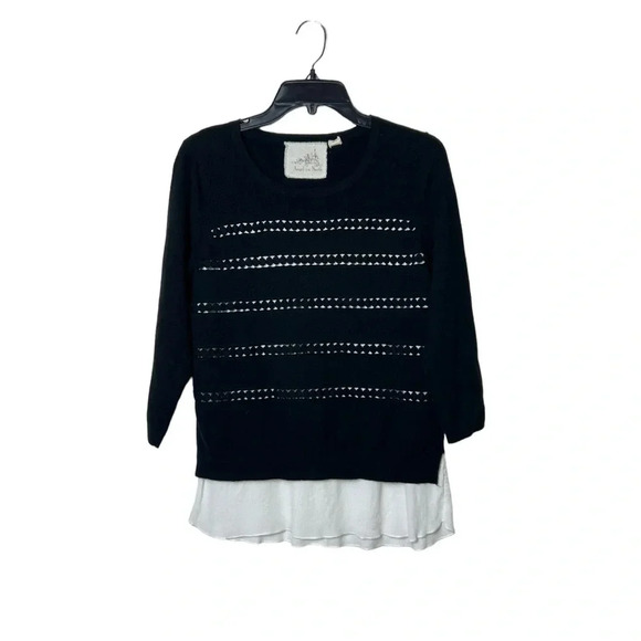 1641. ANTHROPOLOGIE ANGEL OF THE NORTH DOVIE LAYERED SWEATER BLACK/WHITE SIZE SM - Picture 3 of 11